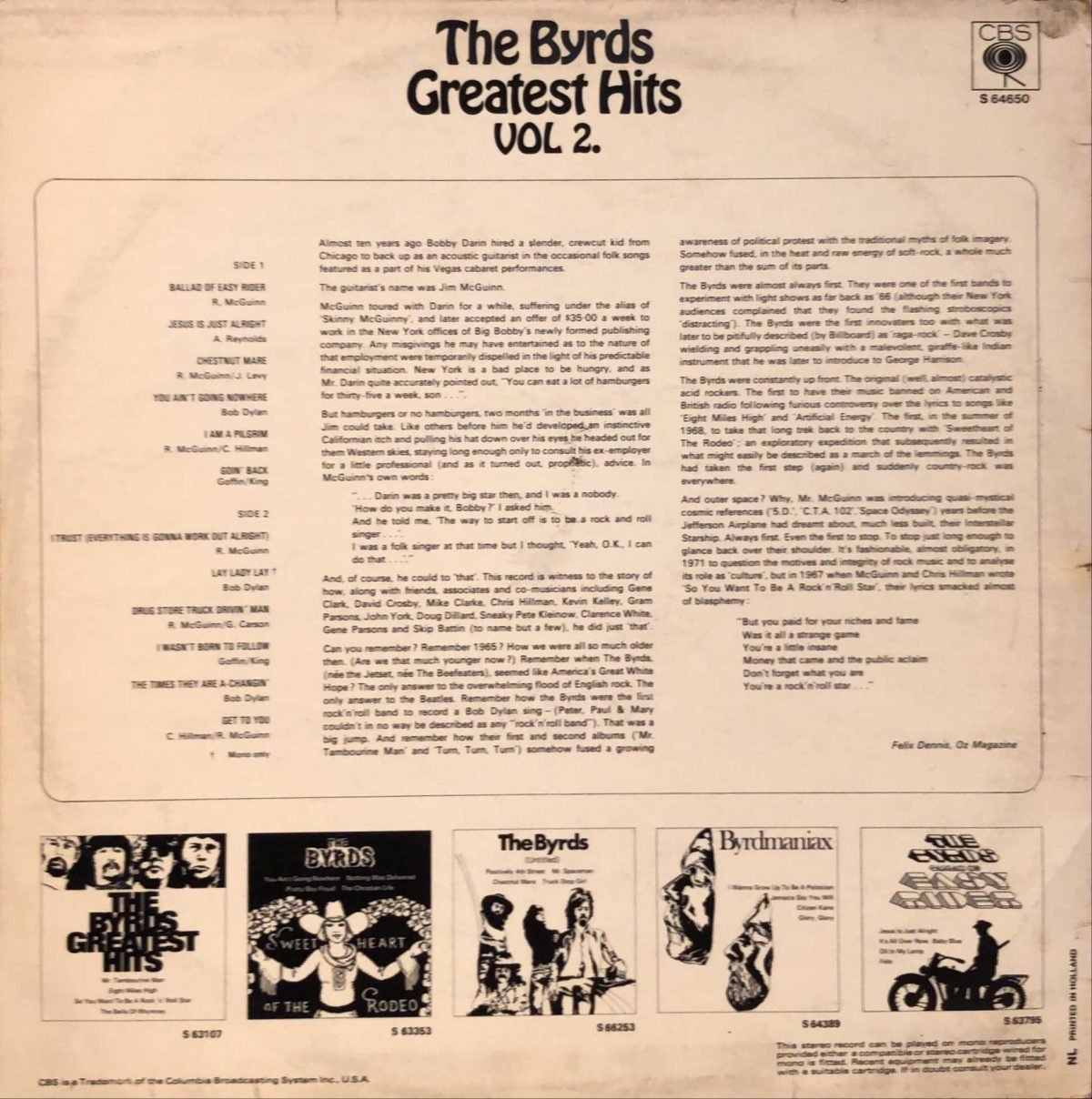 The Byrds ‎– Greatest Hits Vol 2 LP Plak - Görsel 3