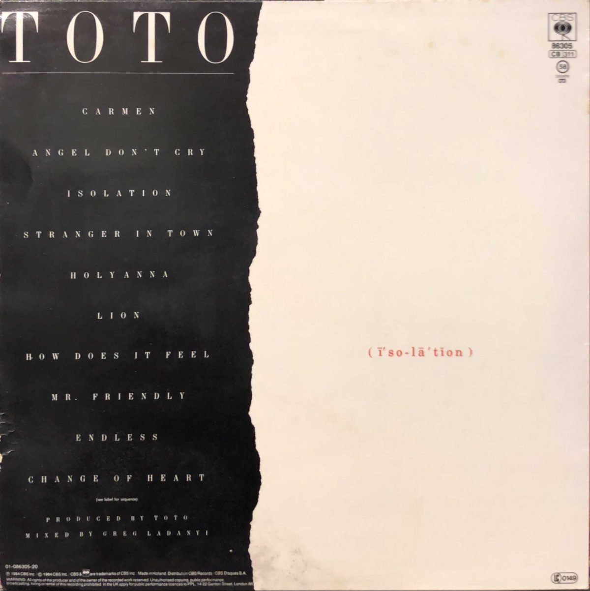 Toto ‎– Isolation LP Plak - Görsel 2