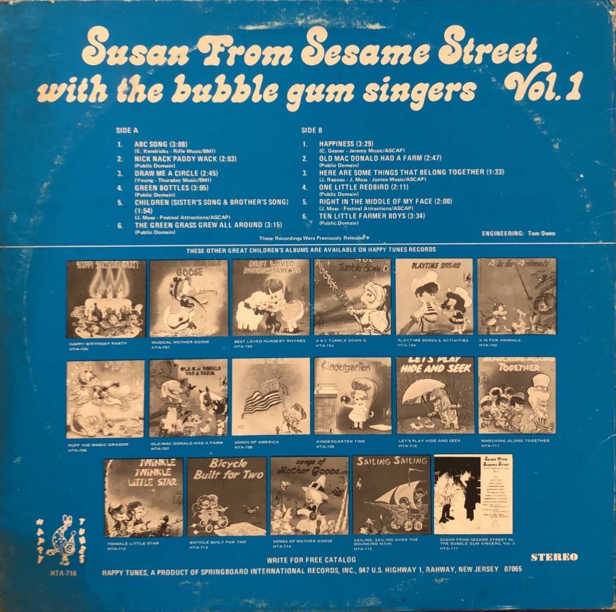 Susan From Sesame Street With The Bubble Gum Singers ‎– Vol. 1 LP Plak - Görsel 3