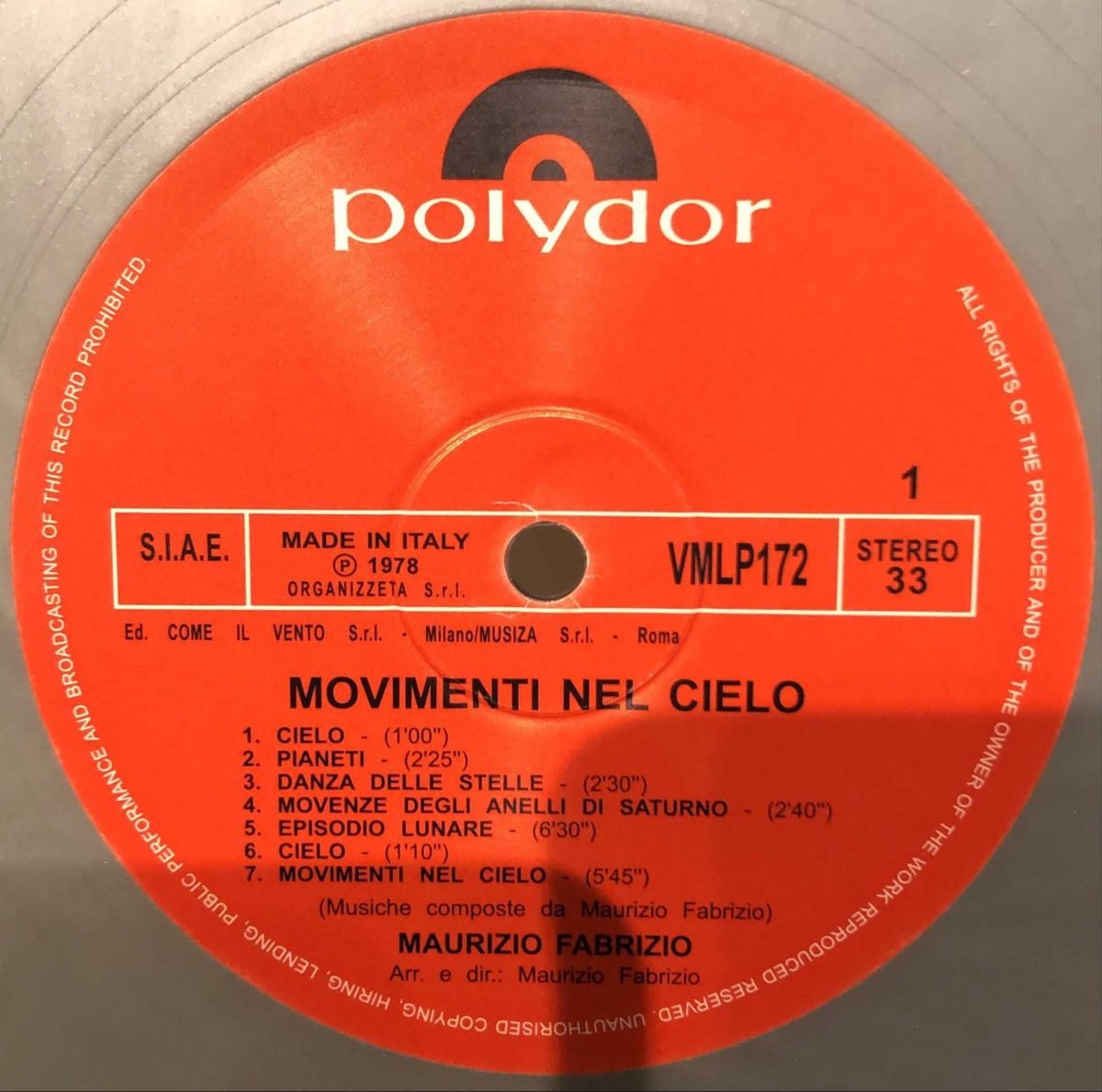 Maurizio Fabrizio ‎– Movimenti Nel Cielo Plak - Görsel 2