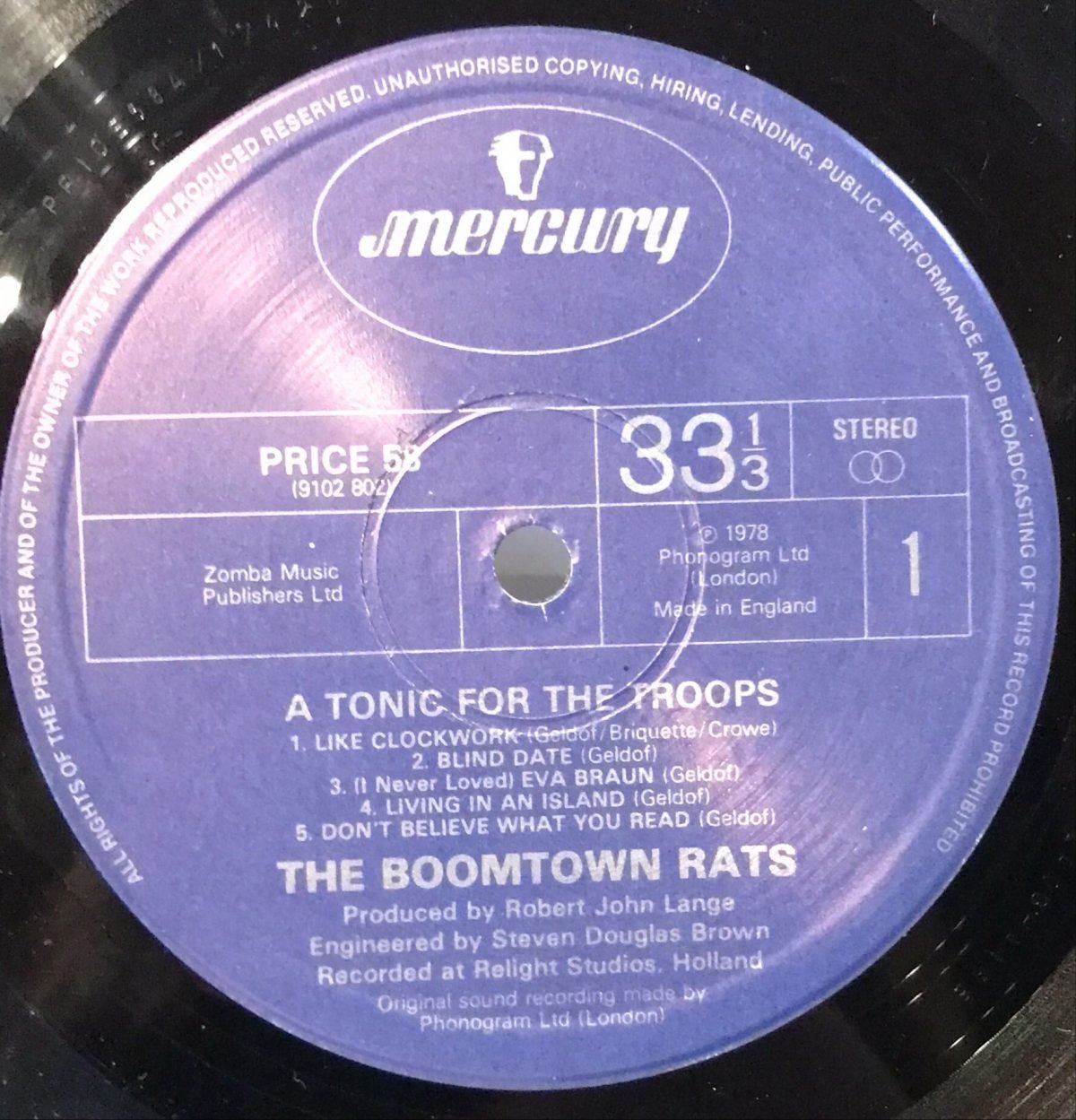 The Boomtown Rats ‎– A Tonic For The Troops LP Plak - Görsel 2