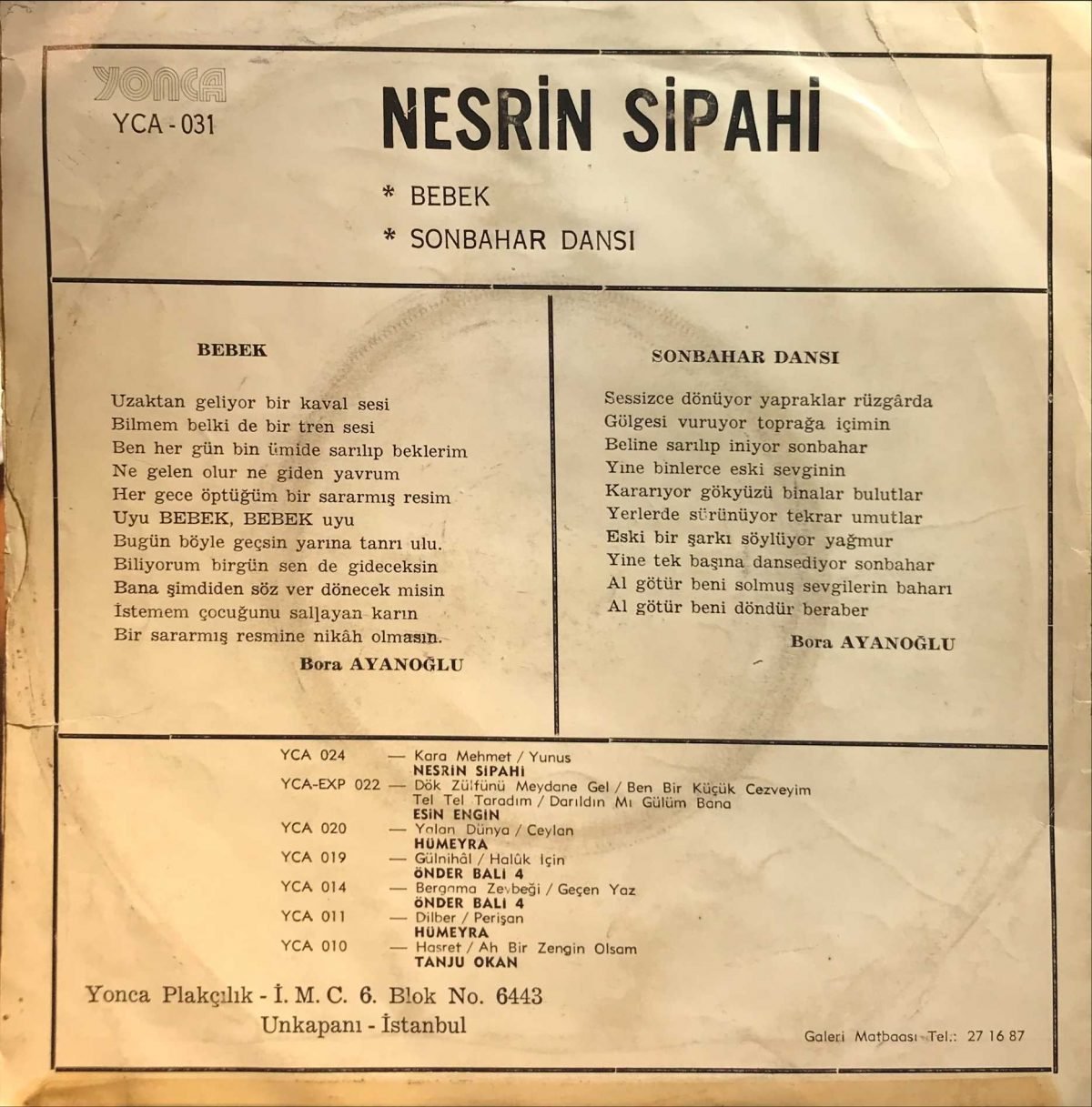 Nesrin Sipahi ‎– Bebek / Sonbahar Dansı 45lik Plak - Görsel 2