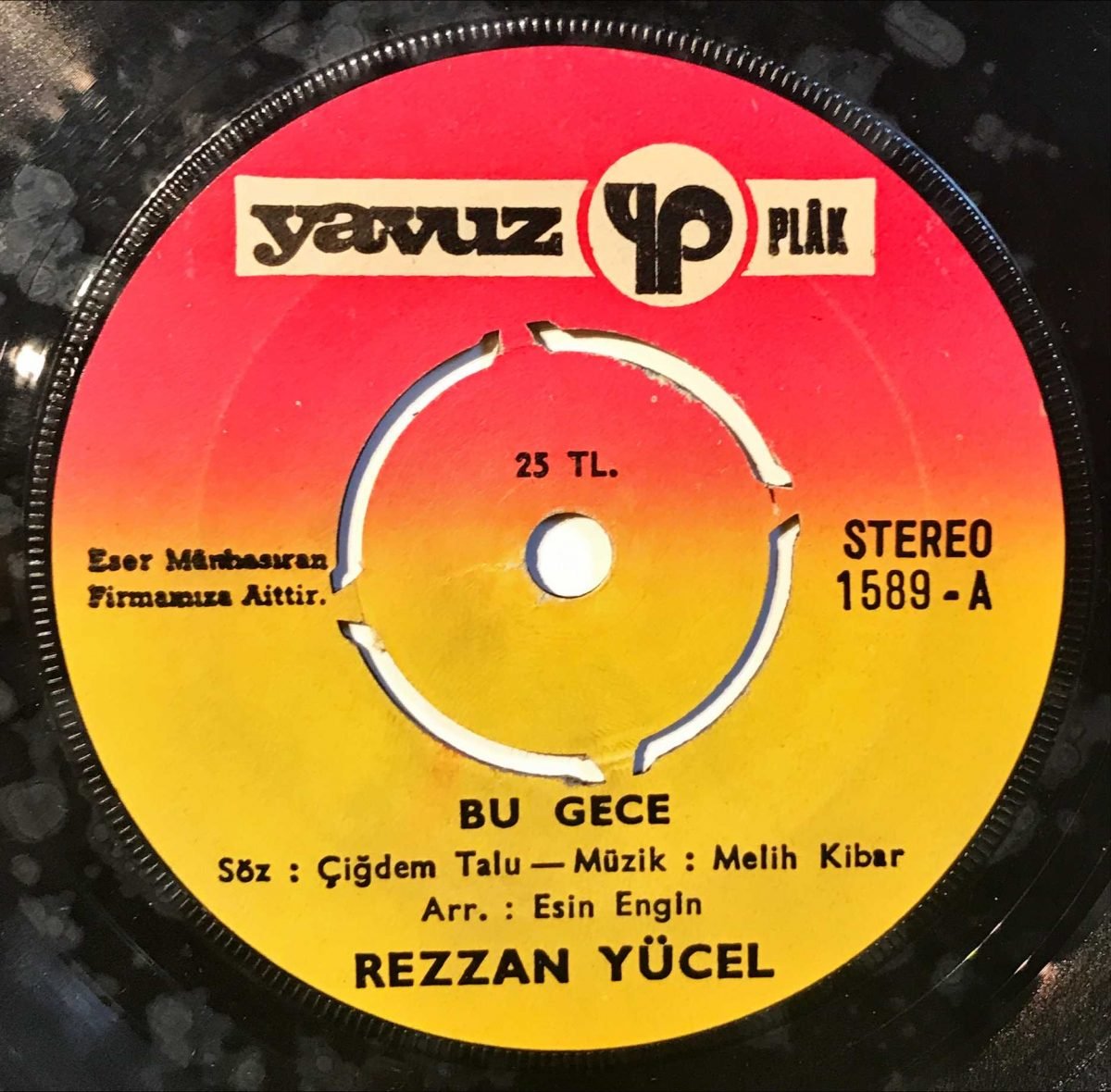 Rezzan Yücel ‎– Birdenbire / Bu Gece 45lik Plak Eurovision 1978 - Görsel 3