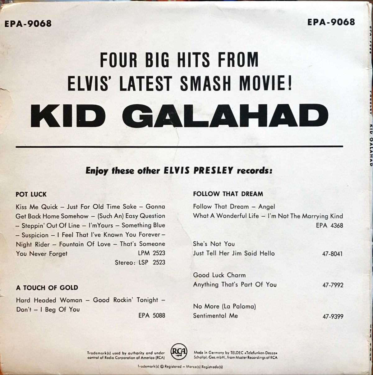 Elvis Presley ‎– Kid Galahad 45lik EP Plak - Görsel 2