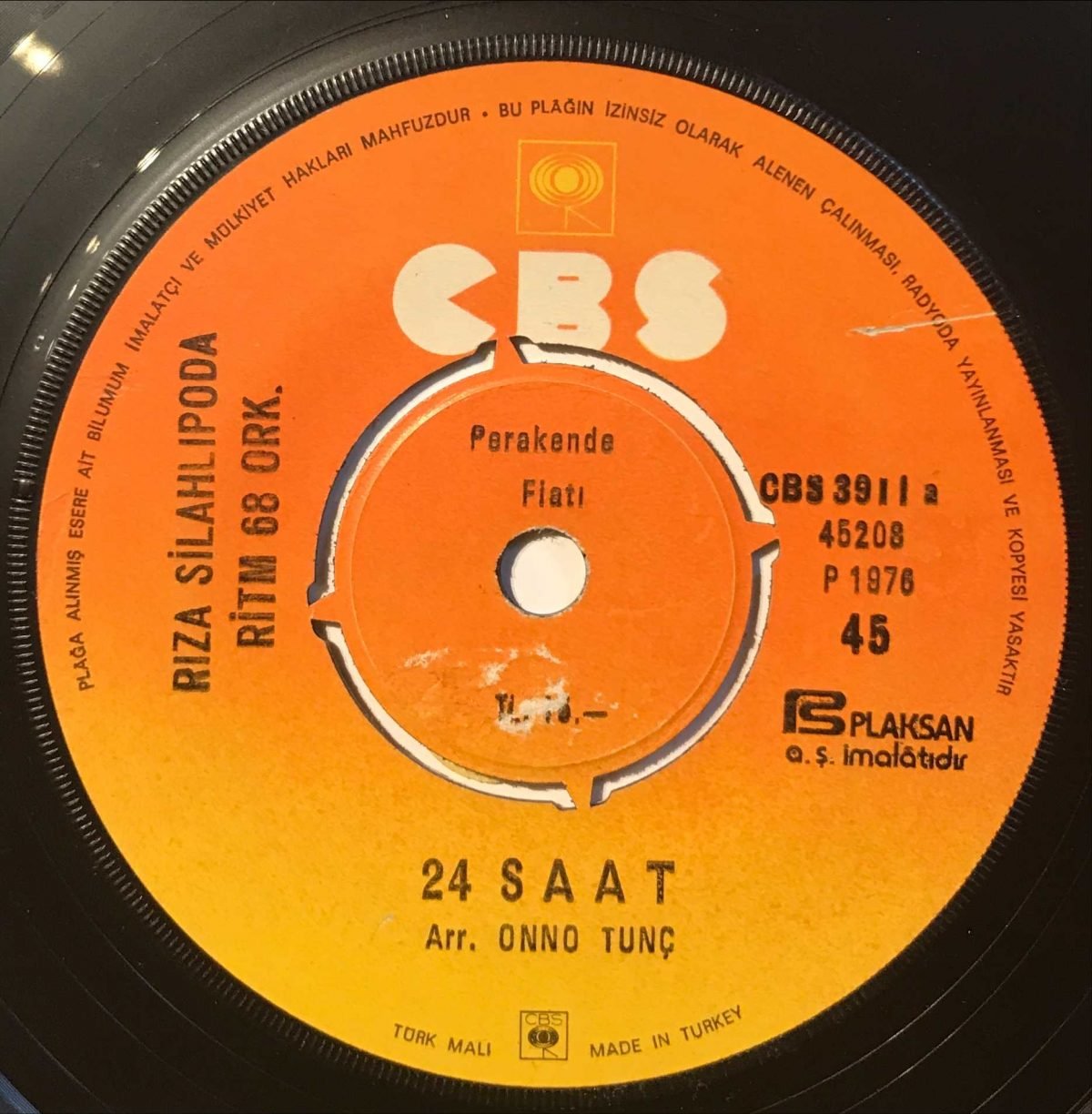 Rıza Silâhlı Poda & Ritm-68 Orkestrası ‎– 24 Saat / Seni Unuttum Sanma 45lik Plak - Görsel 2