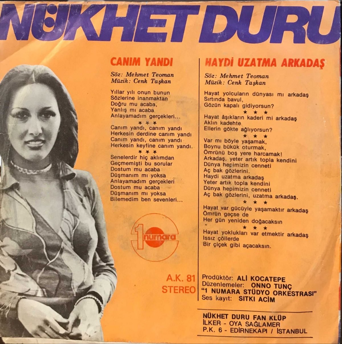 Nükhet Duru ‎– Canım Yandı 45lik Plak - Görsel 2