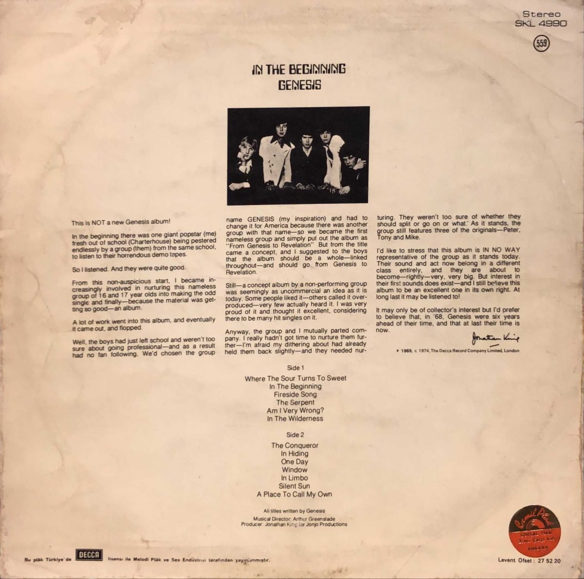Genesis ‎– From Genesis To Revelation LP Plak - Görsel 3