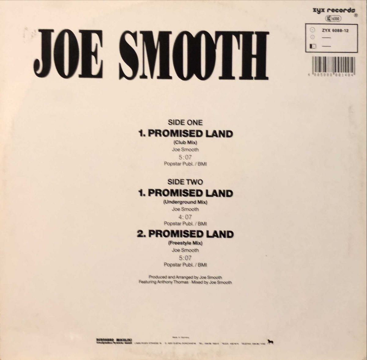 Joe Smooth ‎– Promised Land 12'' Maxi Single - Görsel 2