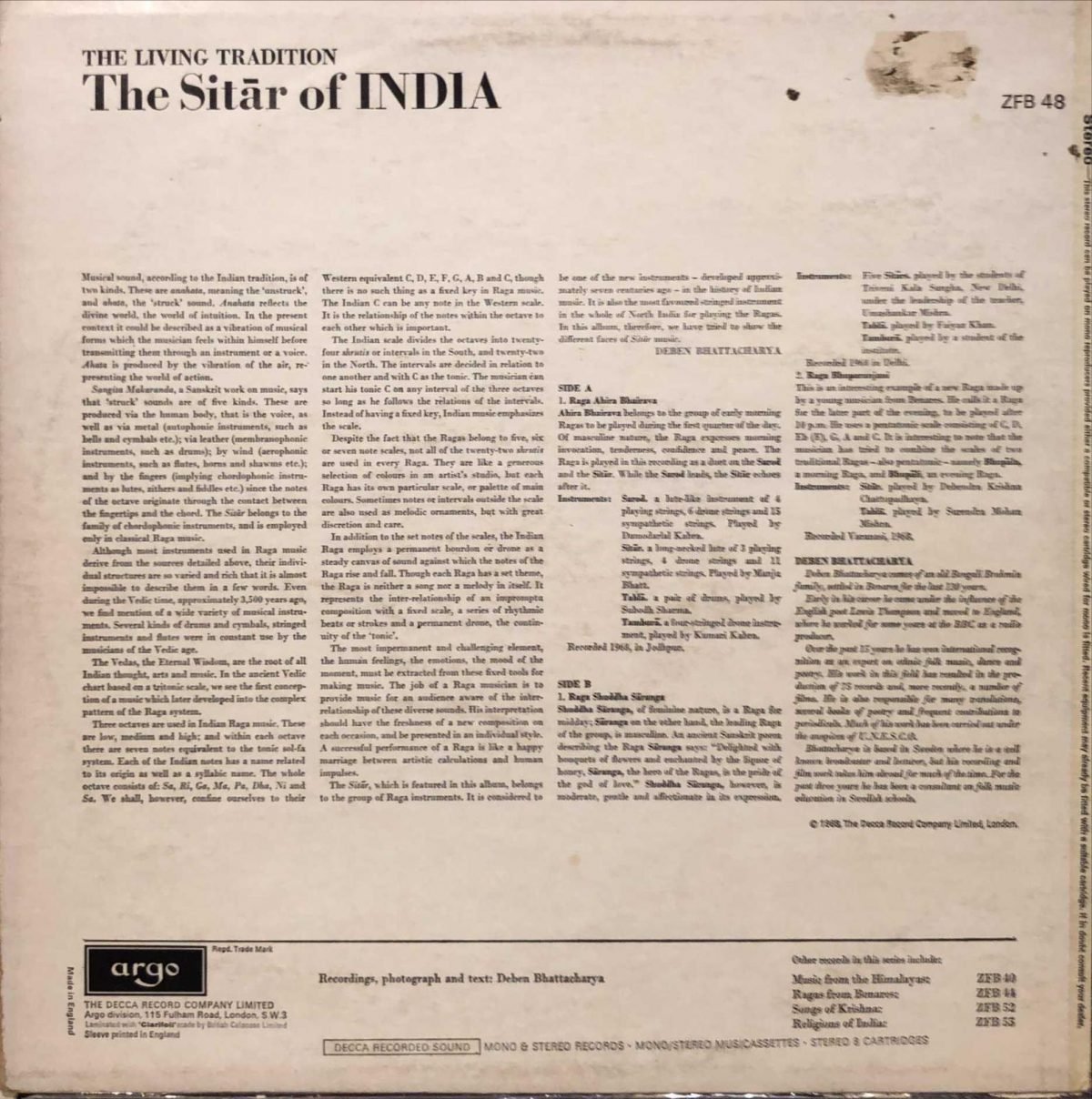 Deben Bhattacharya ‎– The Sitār Of India LP Plak - Görsel 2