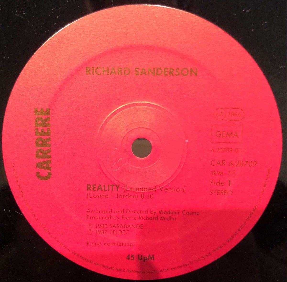 Richard Sanderson ‎– Reality Maxi Single Plak - Görsel 3
