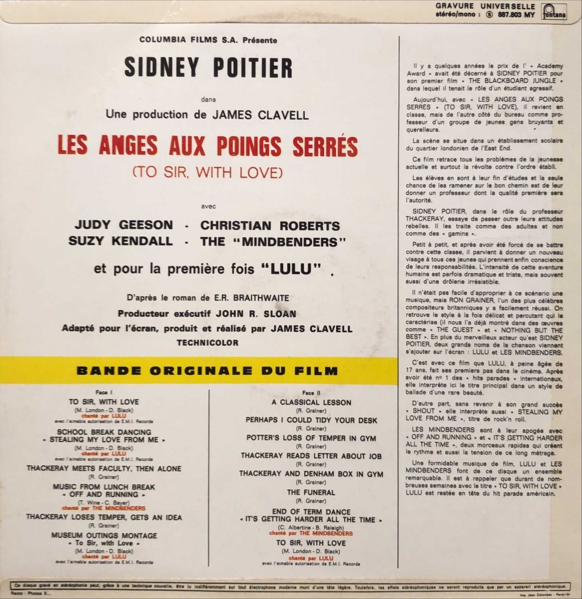 Les Anges Aux Poings Serrés (Bande Originale Du Film) LP Plak - Görsel 2