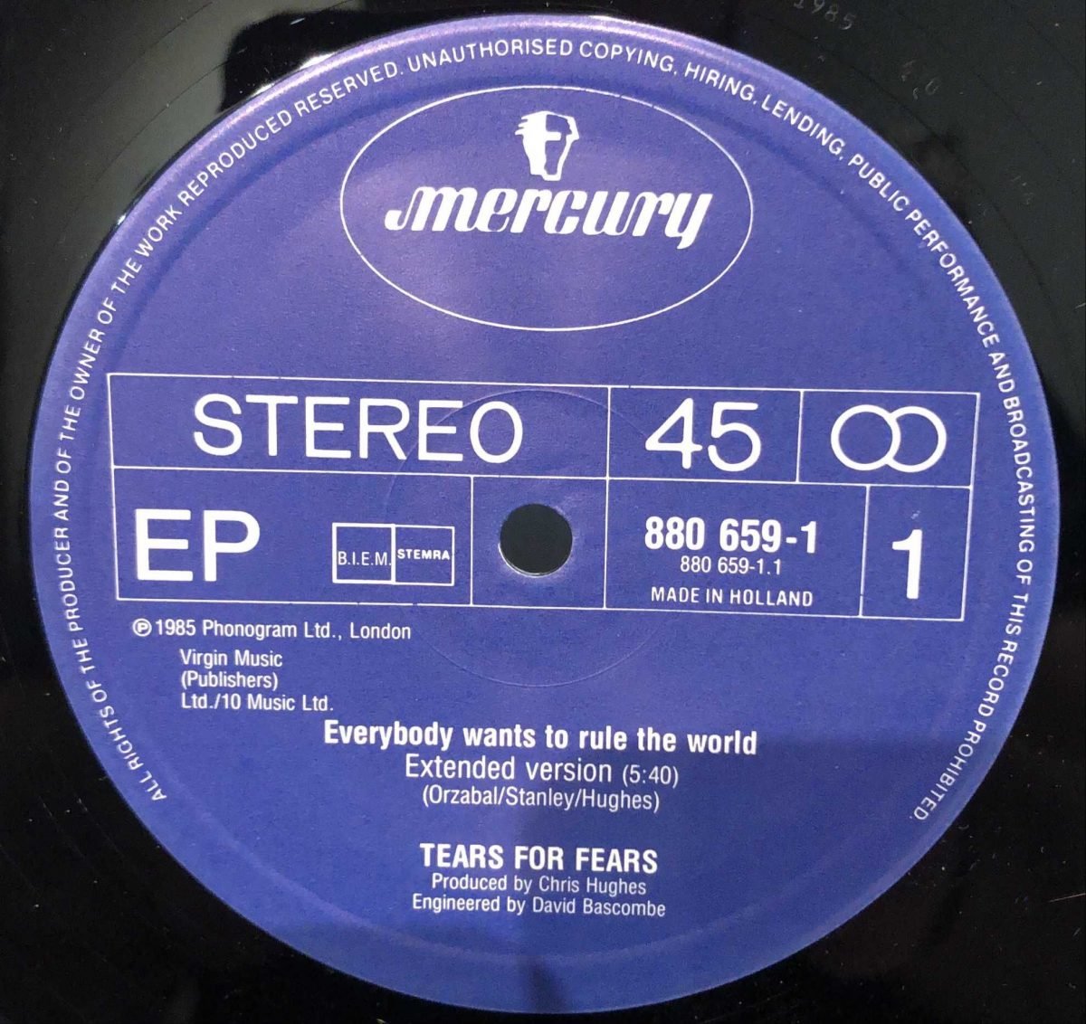 Tears For Fears ‎– Everybody Wants To Rule The World (Extended Version) Maxi Single Plak - Görsel 2