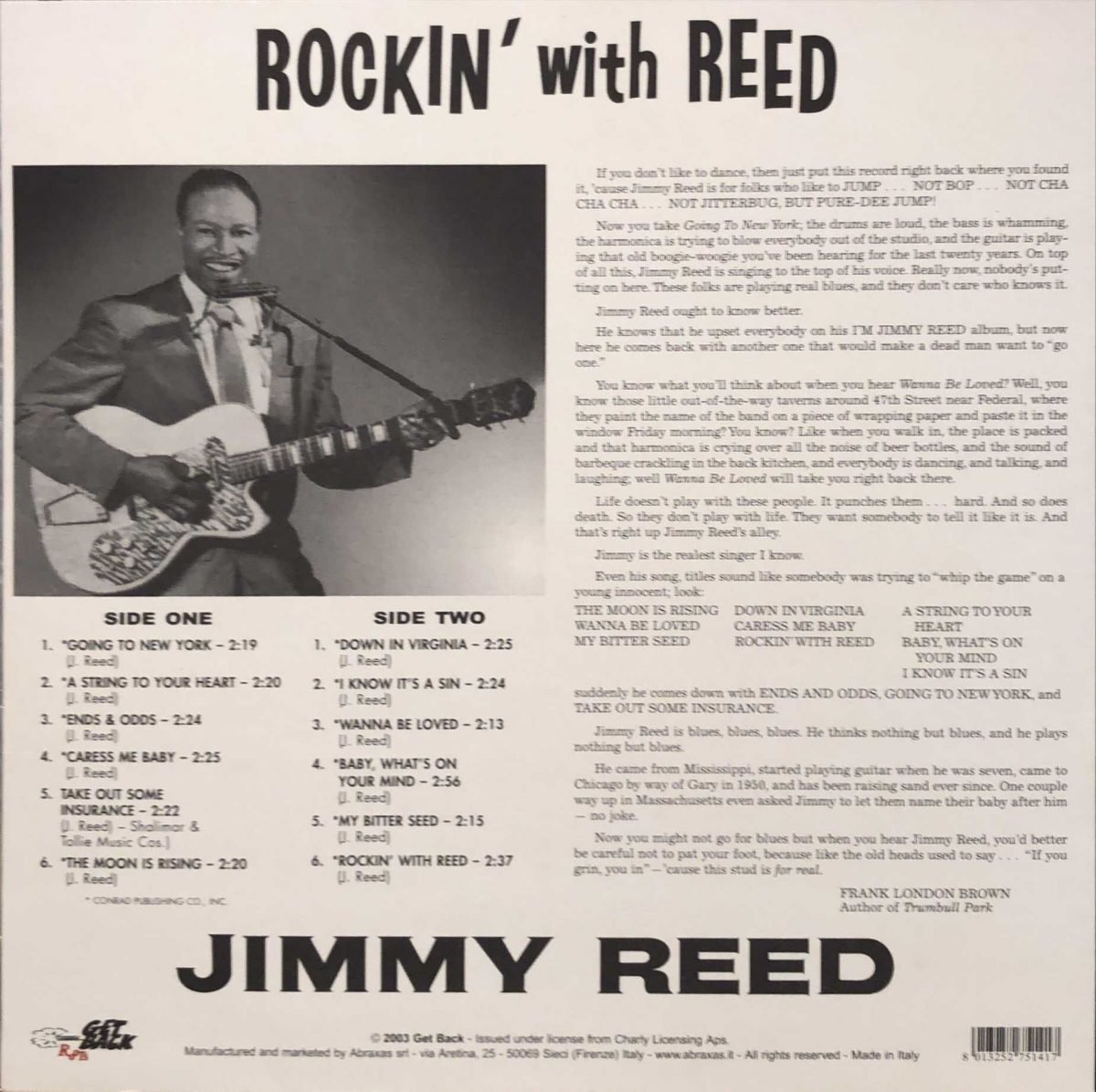 Jimmy Reed ‎– Rockin' With Reed LP Yeni Basım Plak - Görsel 4