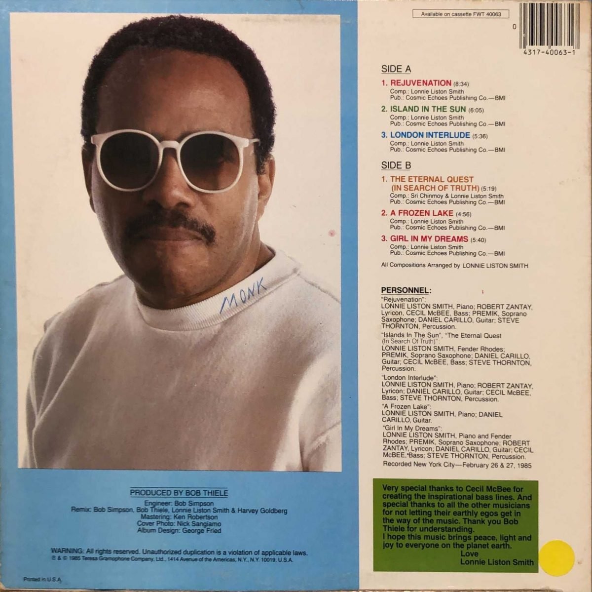 Lonnie Liston Smith ‎– Rejuvenation LP Plak - Görsel 3