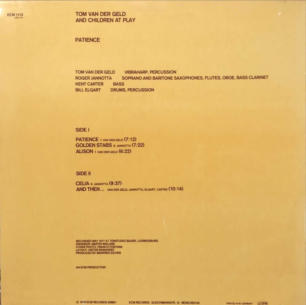 Tom Van Der Geld And Children At Play – Patience LP Plak - Görsel 3
