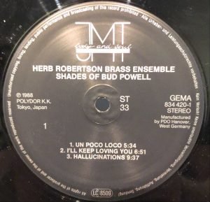 The Herb Robertson Brass Ensemble ‎– Shades Of Bud Powell LP Plak - Görsel 3