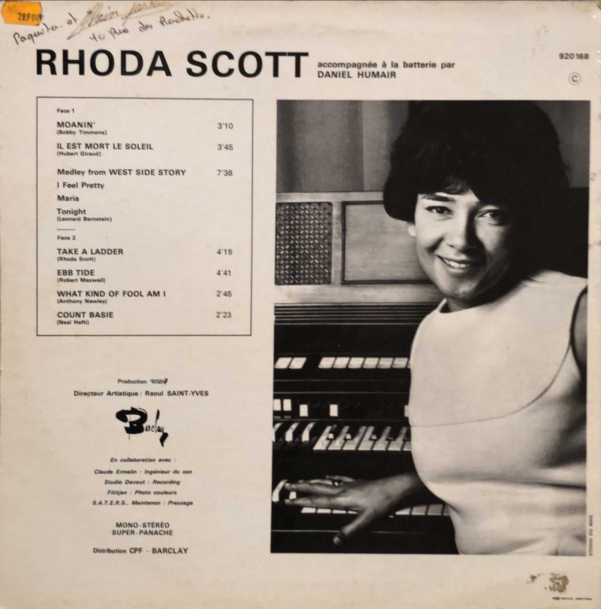 Rhoda Scott ‎– A L'Orgue Hammond (Take A Ladder) LP Plak - Görsel 2