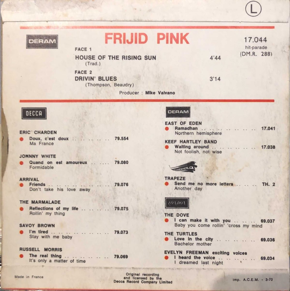 Frijid Pink ‎– House Of The Rising Sun 45lik Plak - Görsel 2