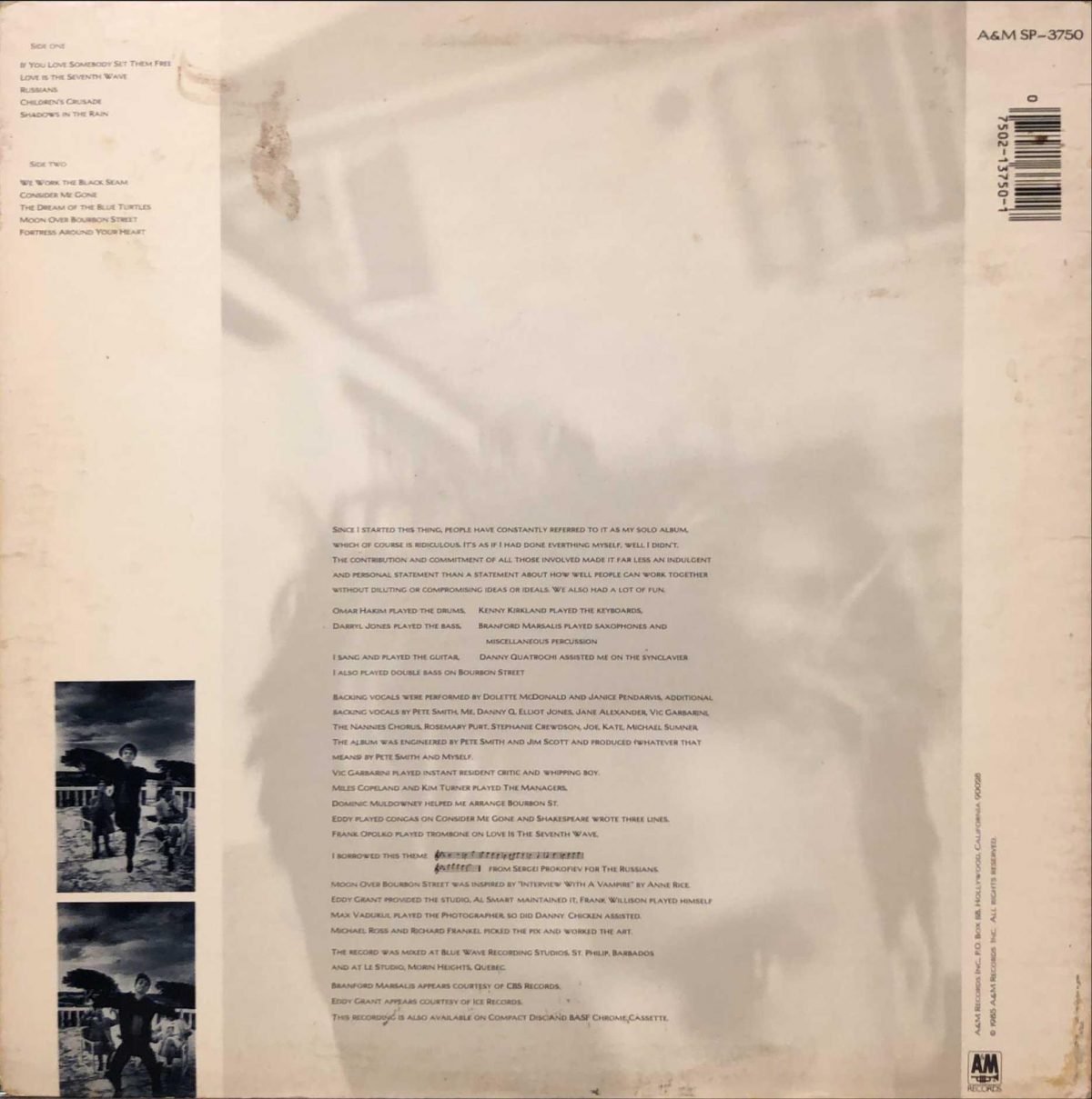 Sting ‎– The Dream Of The Blue Turtles LP Plak - Görsel 2