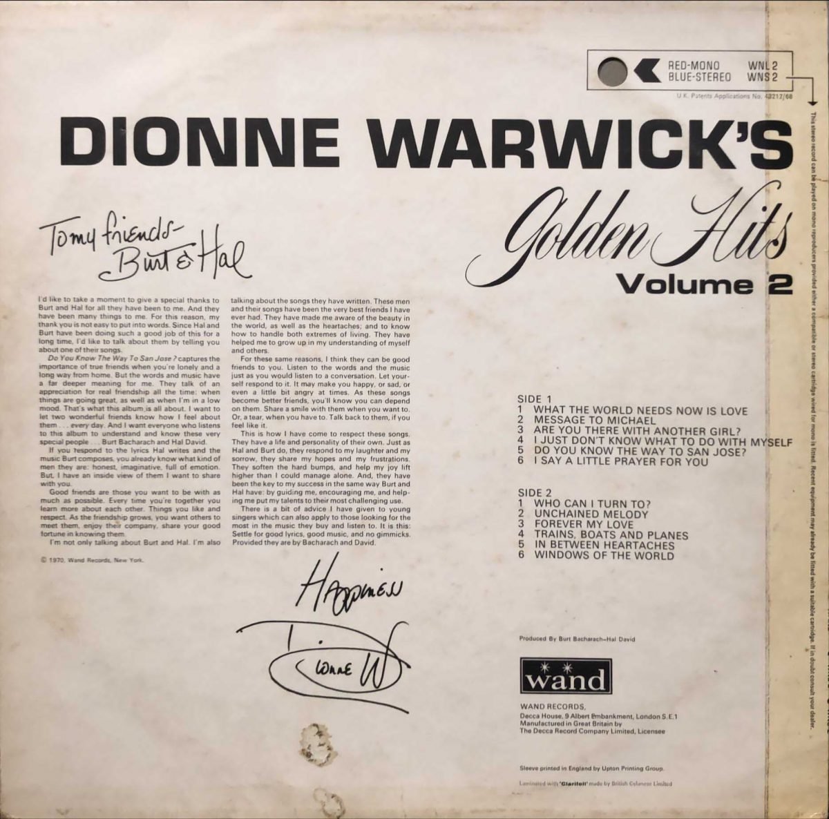 Dionne Warwick ‎– Dionne Warwick's Golden Hits Volume 2 LP Plak - Görsel 3