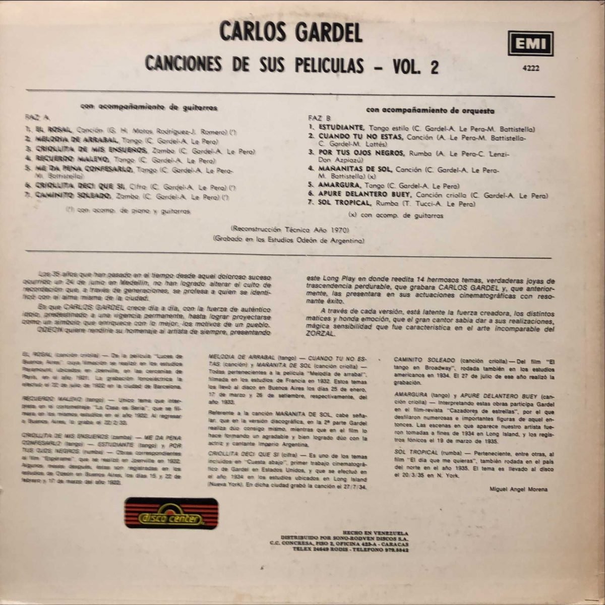 Carlos Gardel ‎– Canciones De Sus Películas Vol. 2 LP Plak - Görsel 3