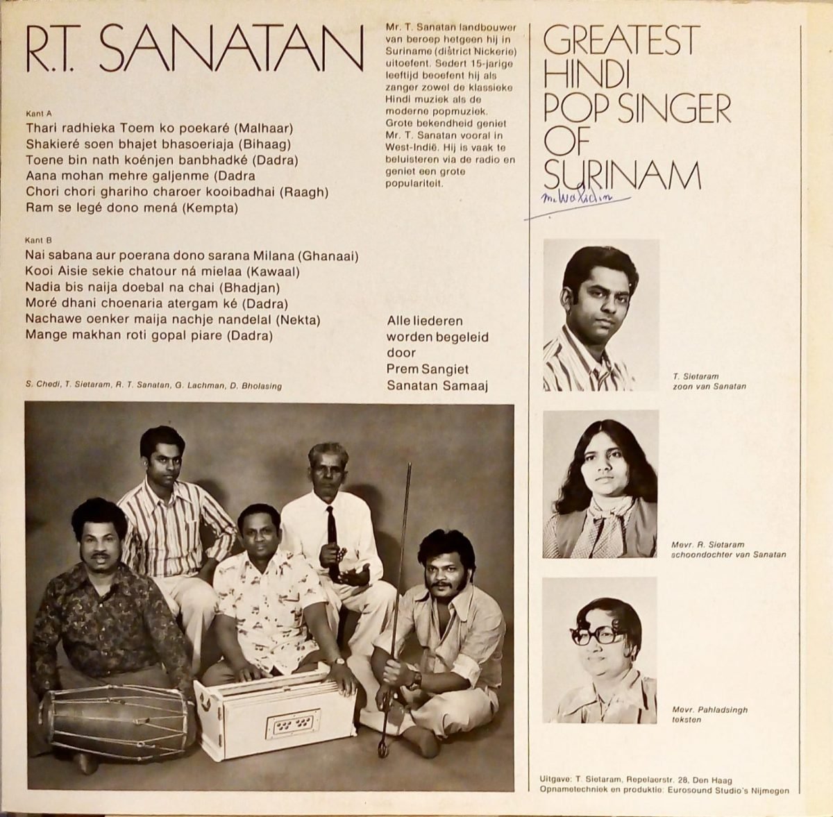 R.T. Sanatan ‎– Greatest Hindi Pop Singer Of Surinam LP Plak - Görsel 2