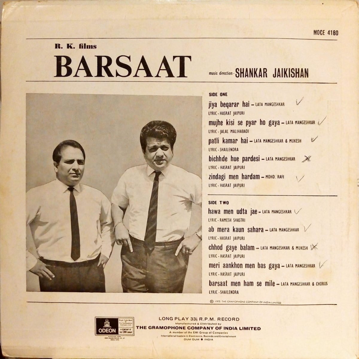 Shankar Jaikishan - Barsaat (LP) LP Plak - Görsel 3