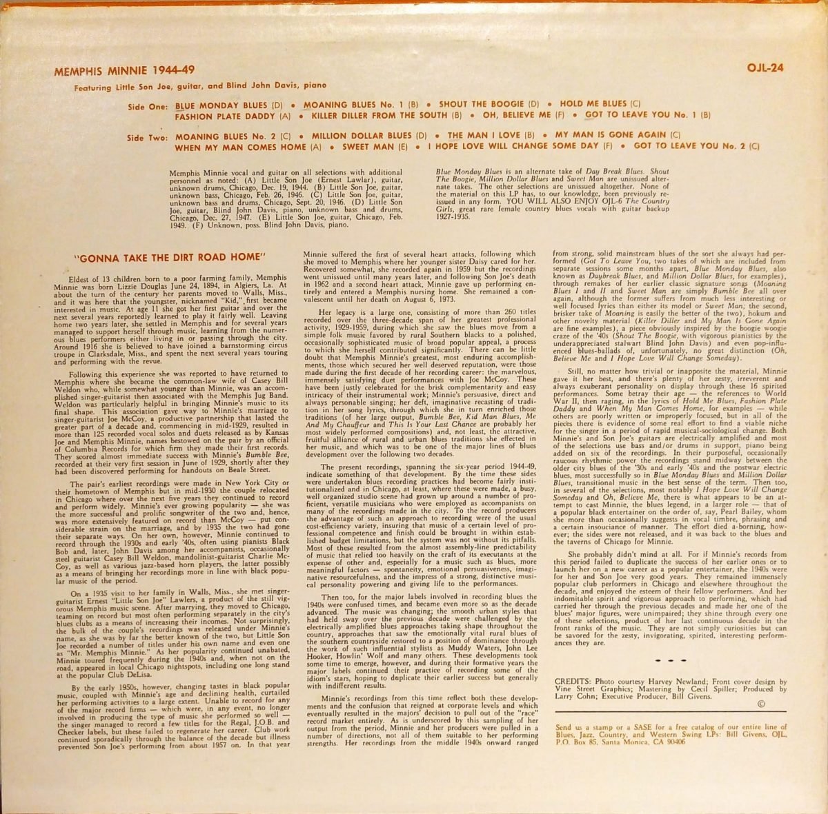 Memphis Minnie ‎– Gonna Take The Dirt Road Home LP Plak - Görsel 2