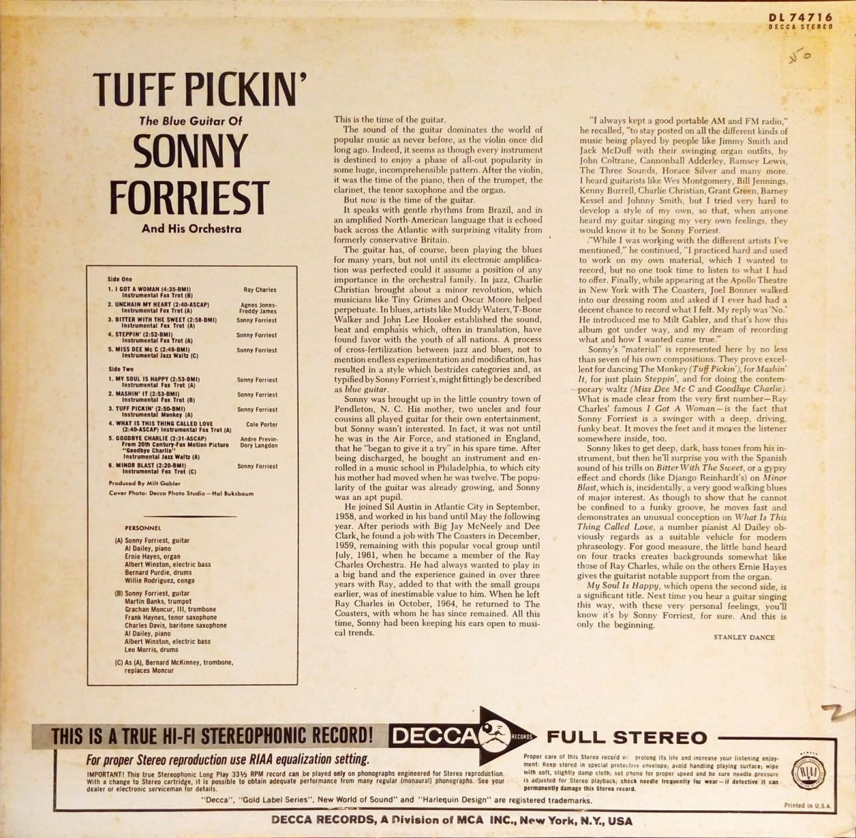 Sonny Forriest And His Orchestra ‎– Tuff Pickin' LP Plak - Görsel 3