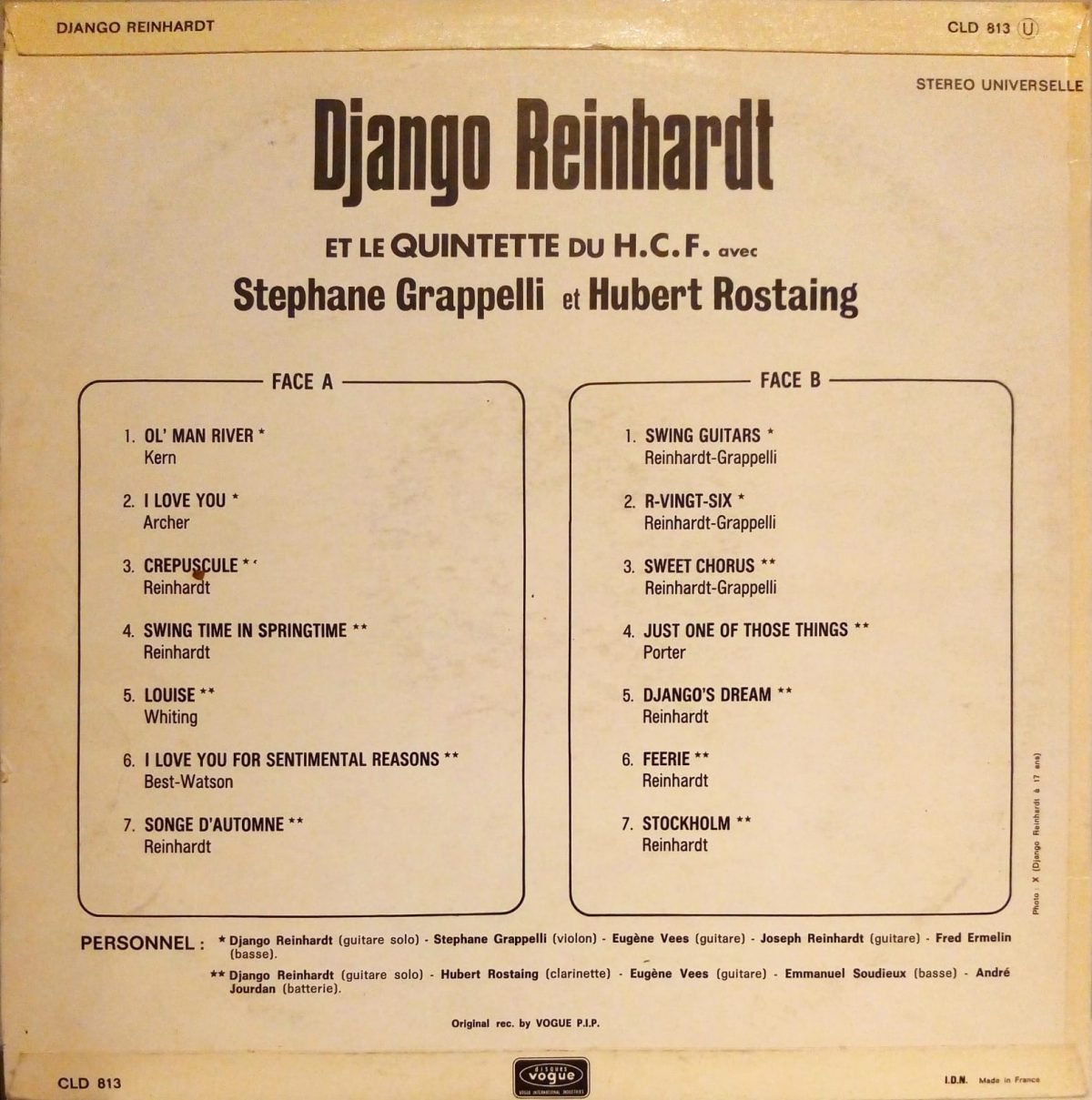 Django Reinhardt Et Le Quintette du H. C. F. ‎– Django Reinhardt LP Plak - Görsel 3