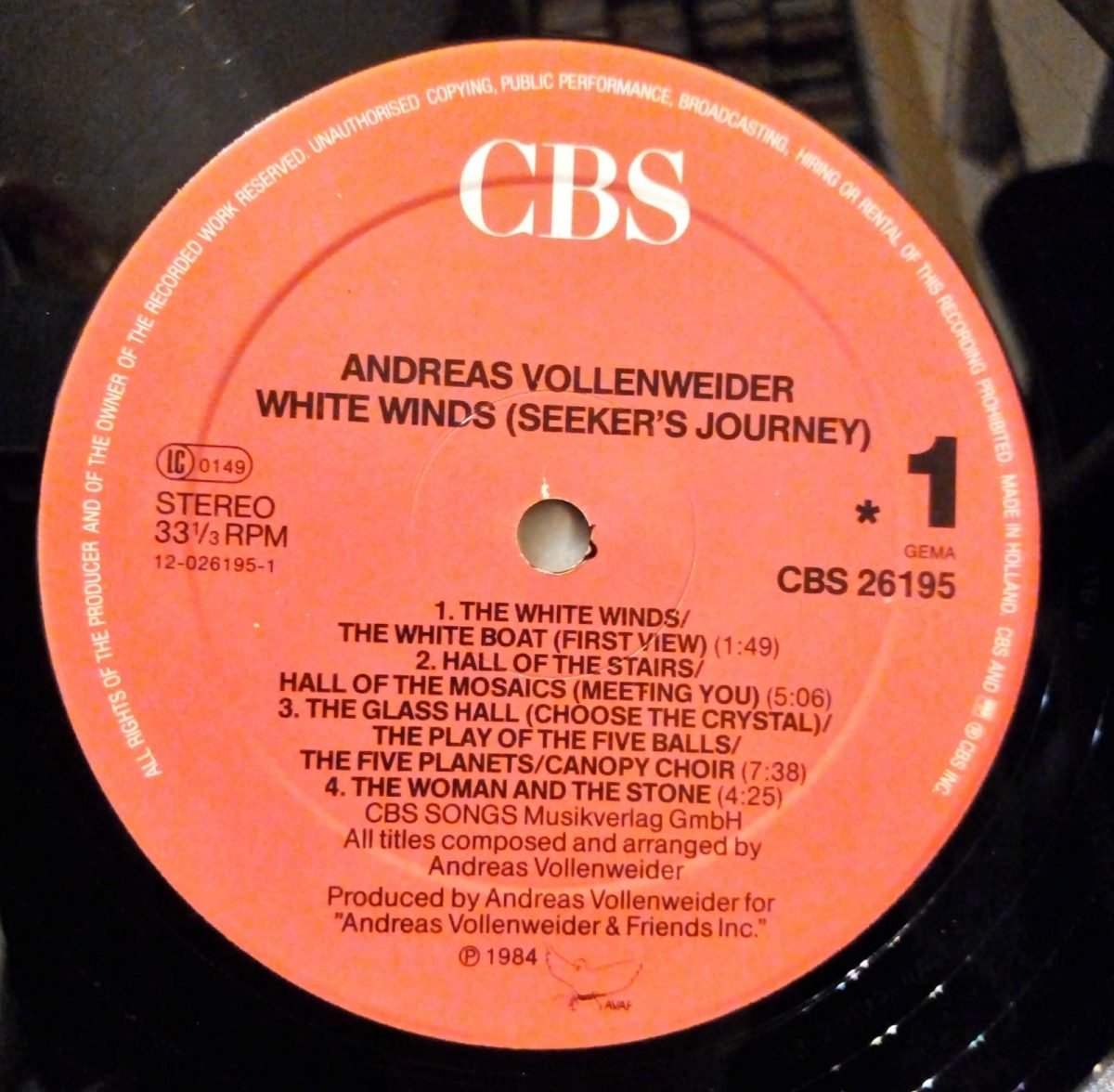 Andreas Vollenweider – White Winds LP Plak - Görsel 2
