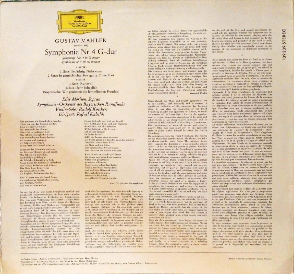 Gustav Mahler – Symphonie Nr. 4 LP Plak - Görsel 2