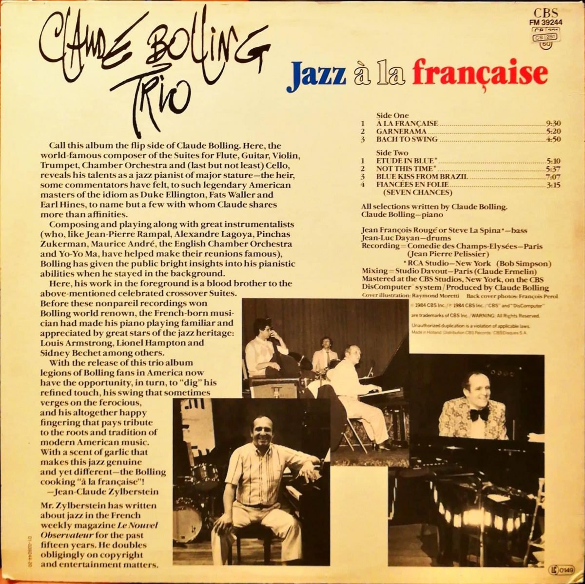 Claude Bolling Trio ‎– Jazz À La Française LP Plak - Görsel 3