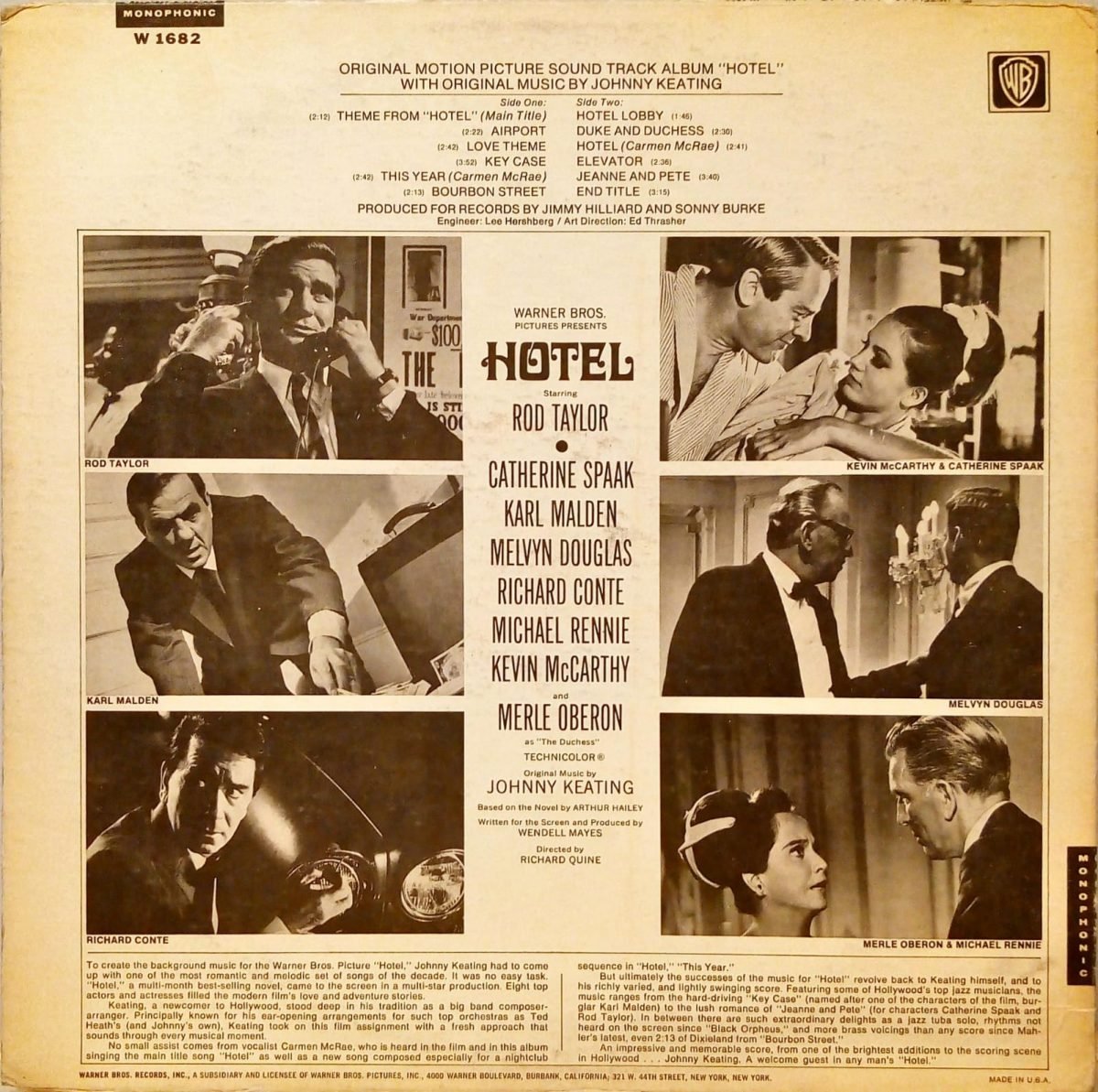 Johnny Keating – Hotel - Original Motion Picture Sound Track LP Plak - Görsel 3