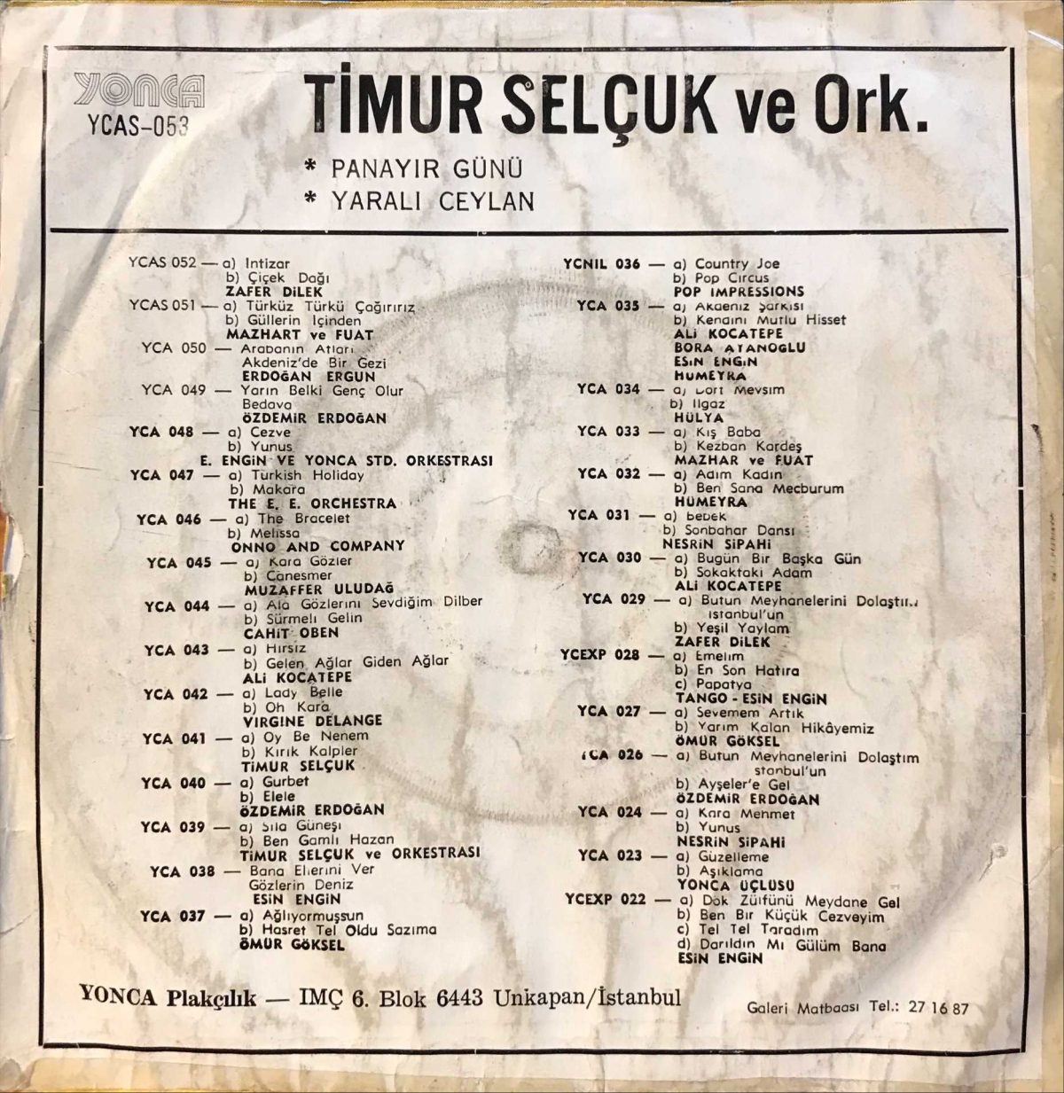 Timur Selçuk Ve Orkestrası ‎– Panayır Günü / Yaralı Ceylan 45lik Plak - Görsel 2