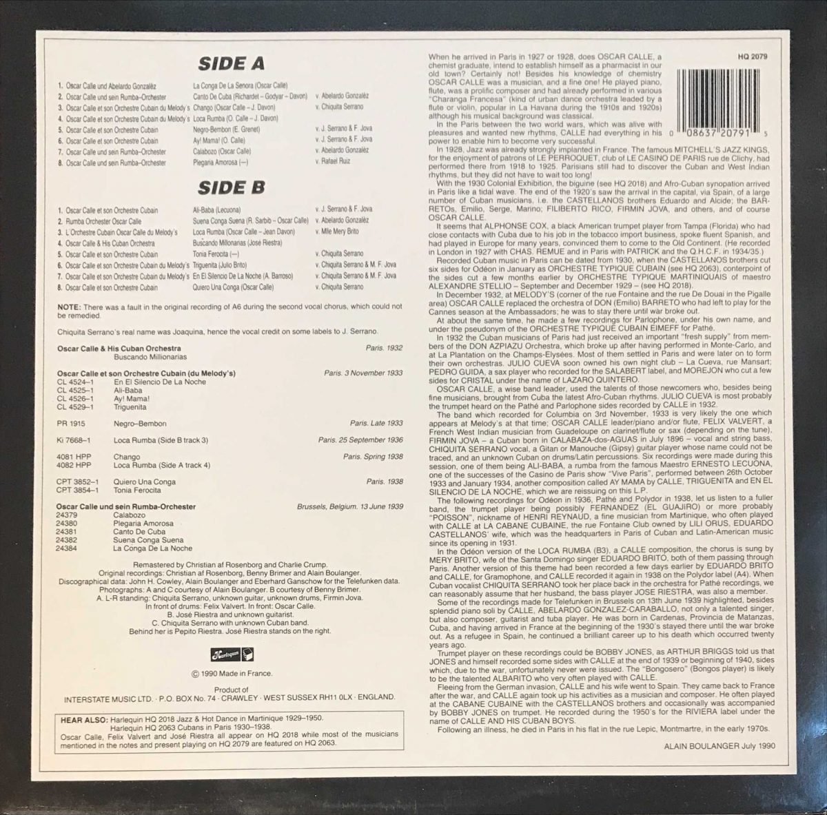 Oscar Calle And His Cuban Orchestra 1932 - 1939 LP Plak - Görsel 3