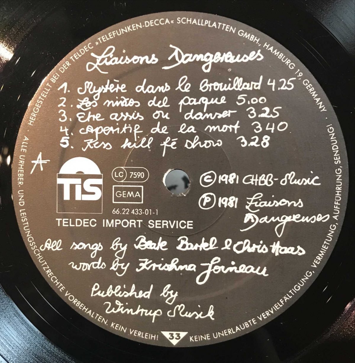 Liaisons Dangereuses LP Plak İlk Baskı - Görsel 3