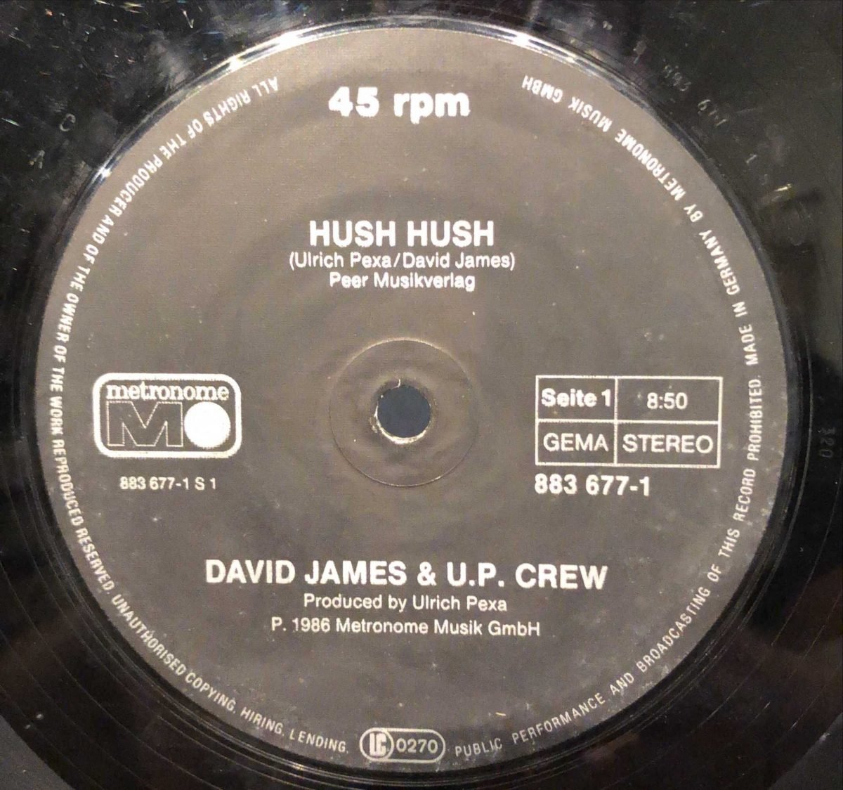 David James & The U.P. Crew ‎– Hush Hush 12'' Maxi Single Plak - Görsel 2