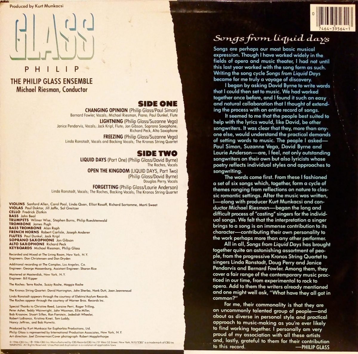 Philip Glass – Songs From Liquid Days LP Plak - Görsel 2