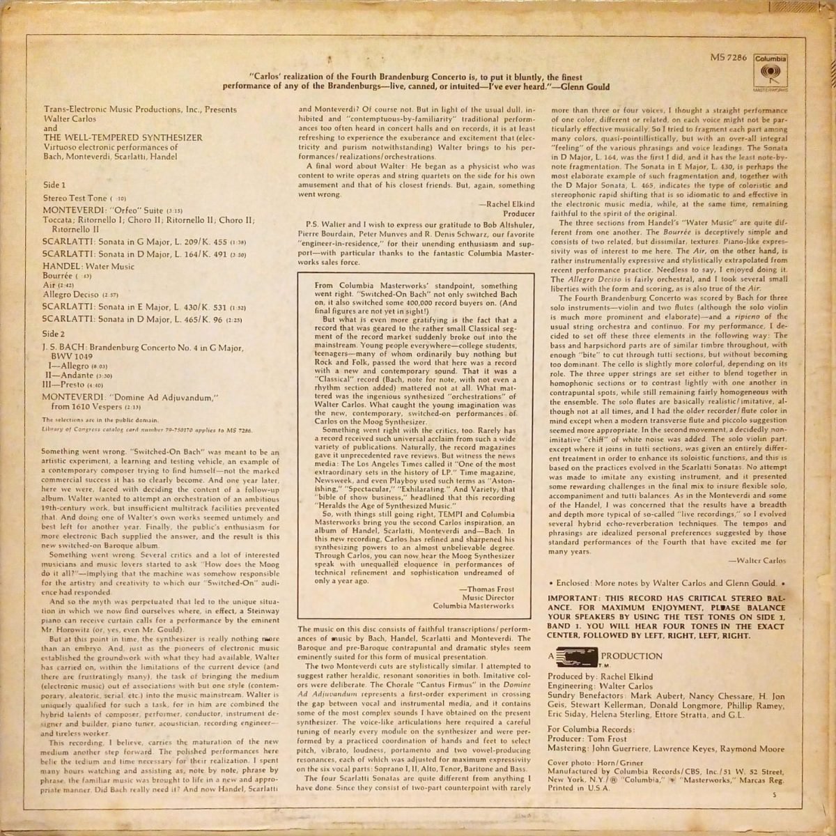 Walter Carlos – The Well-Tempered Synthesizer LP Plak - Görsel 3