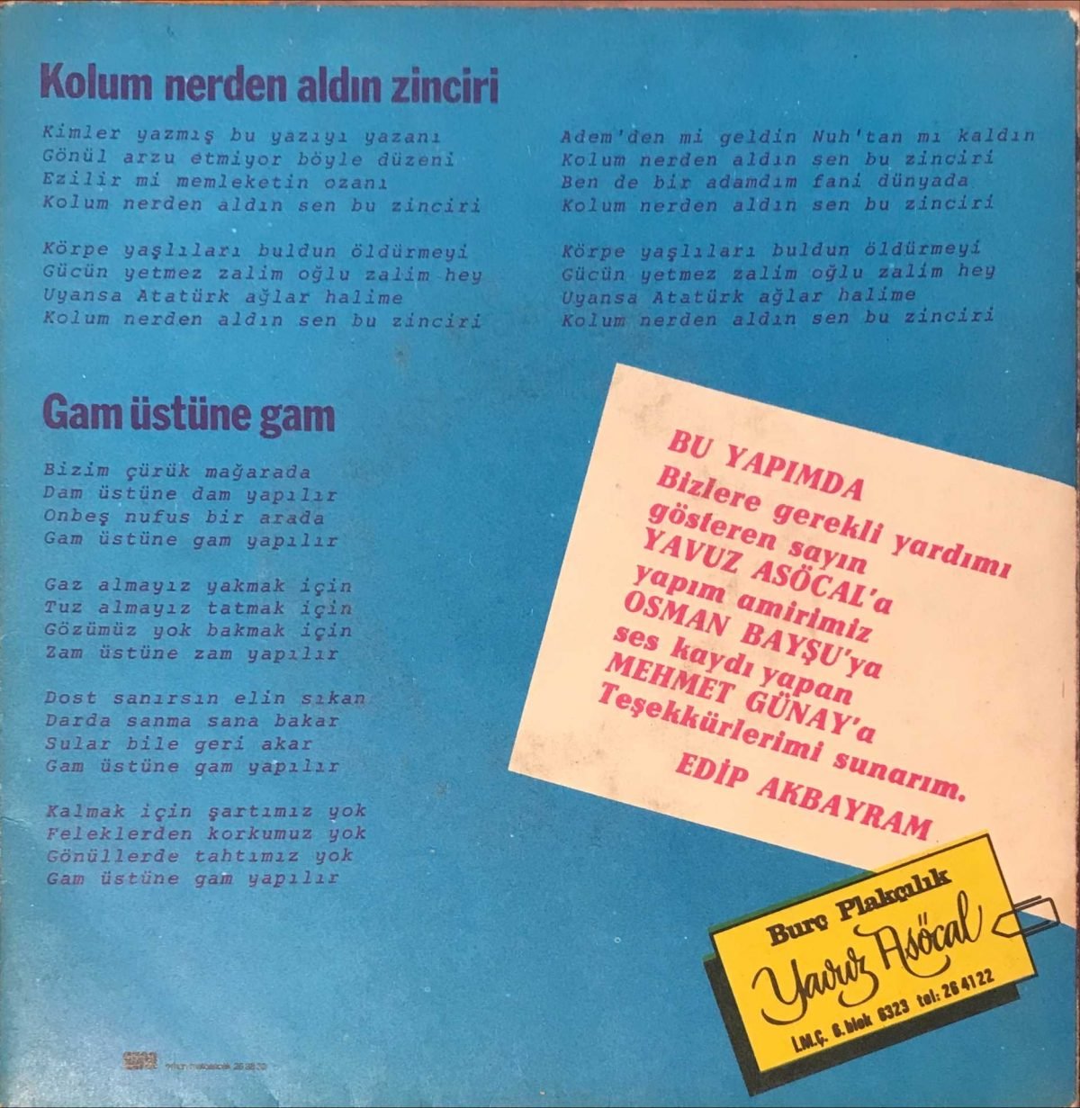 Edip Akbayram & Dostlar ‎– Kolum Nerden Aldin Zinciri / Gam Üstüne Gam Yapilir 45lik Plak - Görsel 3
