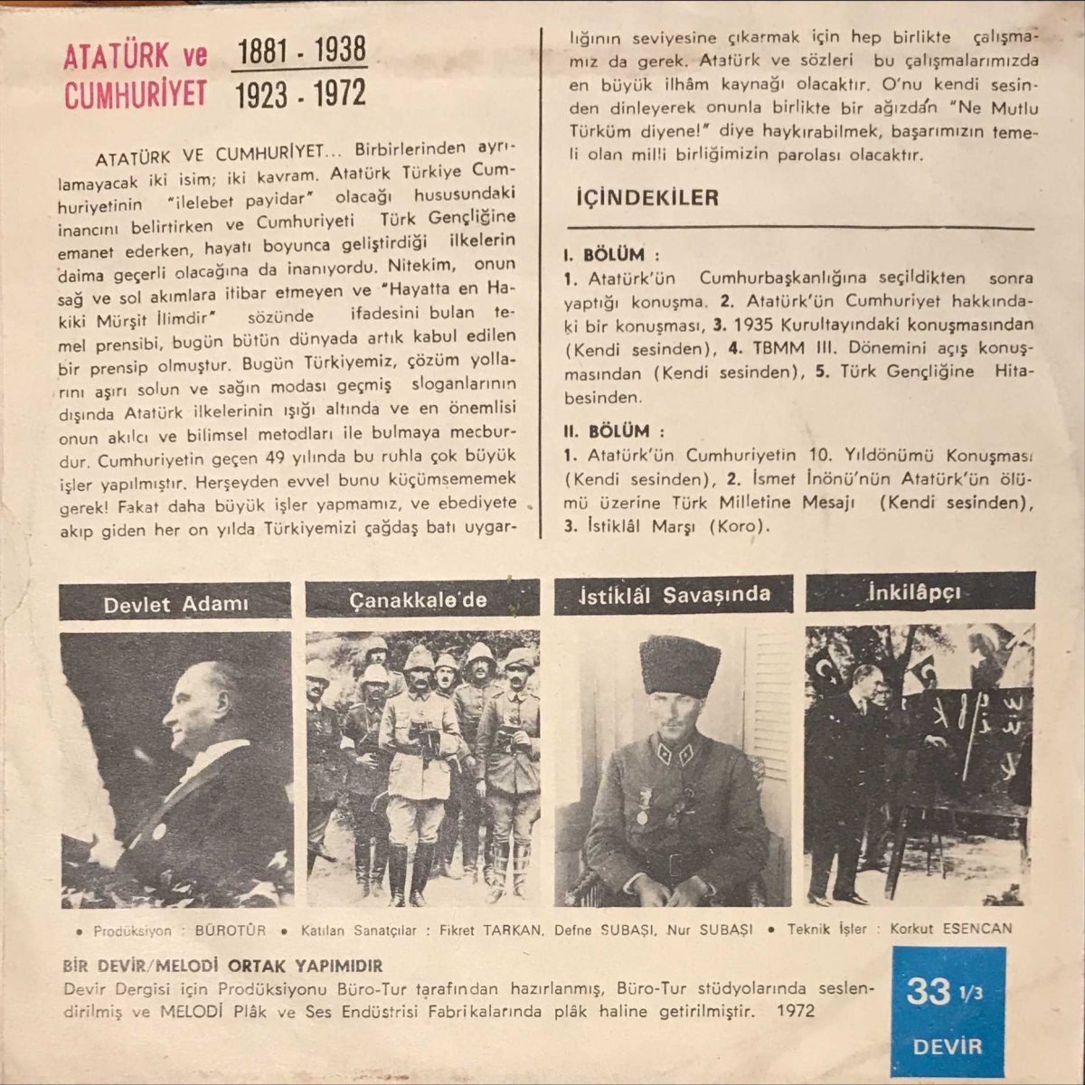 Mustafa Kemal Atatürk – Atatürk ve Cumhuriyet 45lik Plak 33 Devir - Görsel 2