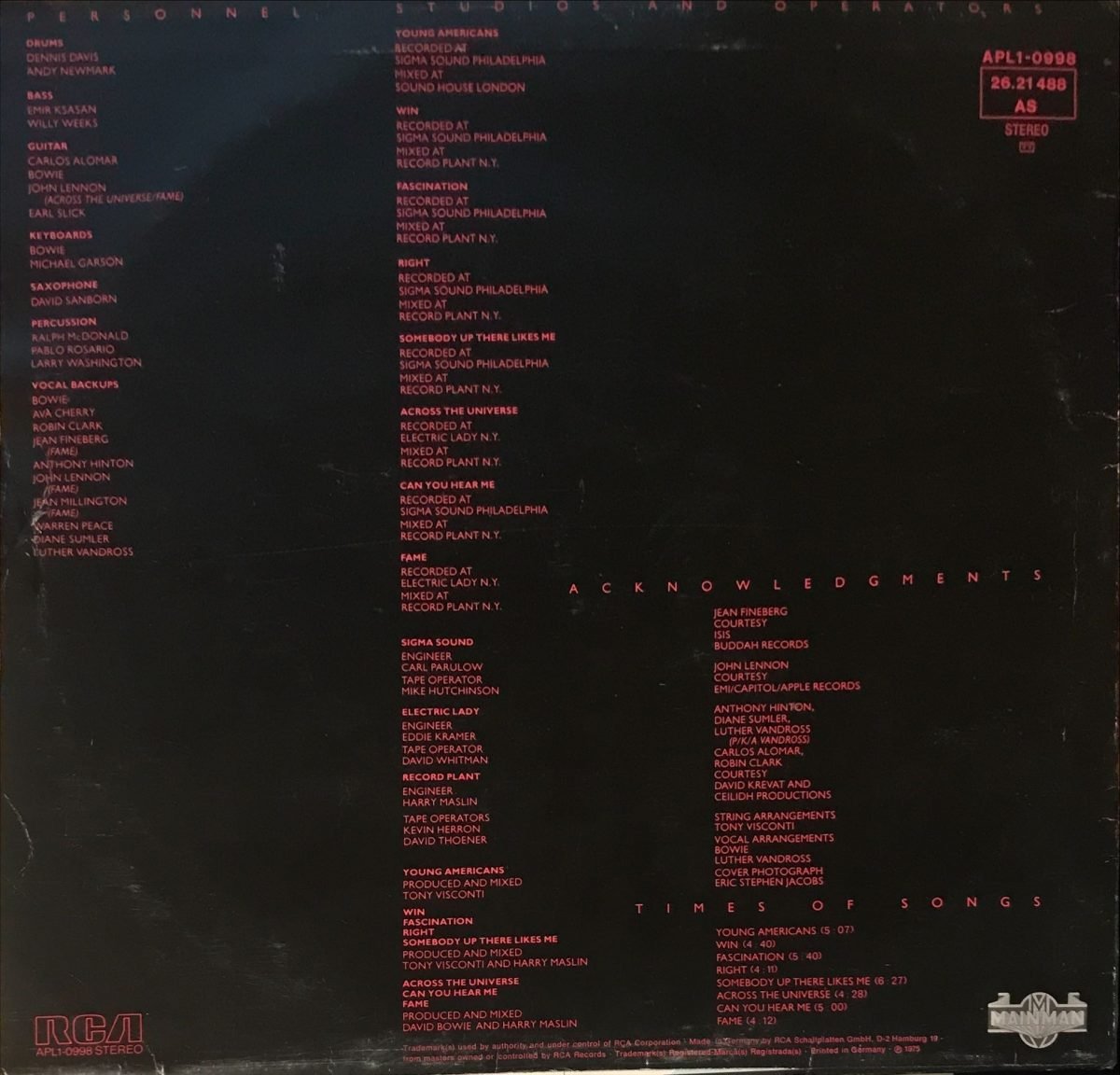 David Bowie ‎– Young Americans LP Plak - Görsel 2