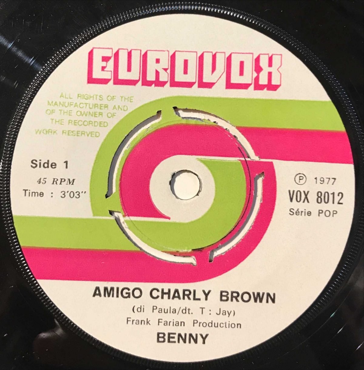 Benny – Amigo Charly Brown 45lik Plak (Türk Baskı) - Görsel 3