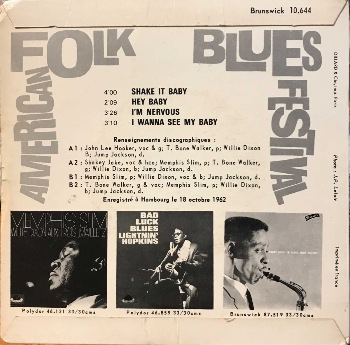 John Lee Hooker – American Blues Festival Shake It Baby 45lik Plak EP - Görsel 2