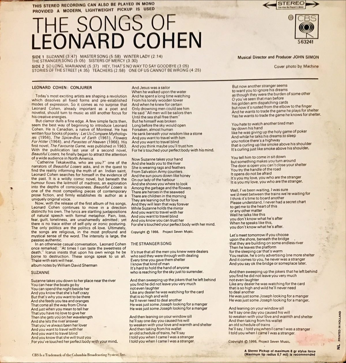 Leonard Cohen – Songs Of Leonard Cohen LP Plak - Görsel 2