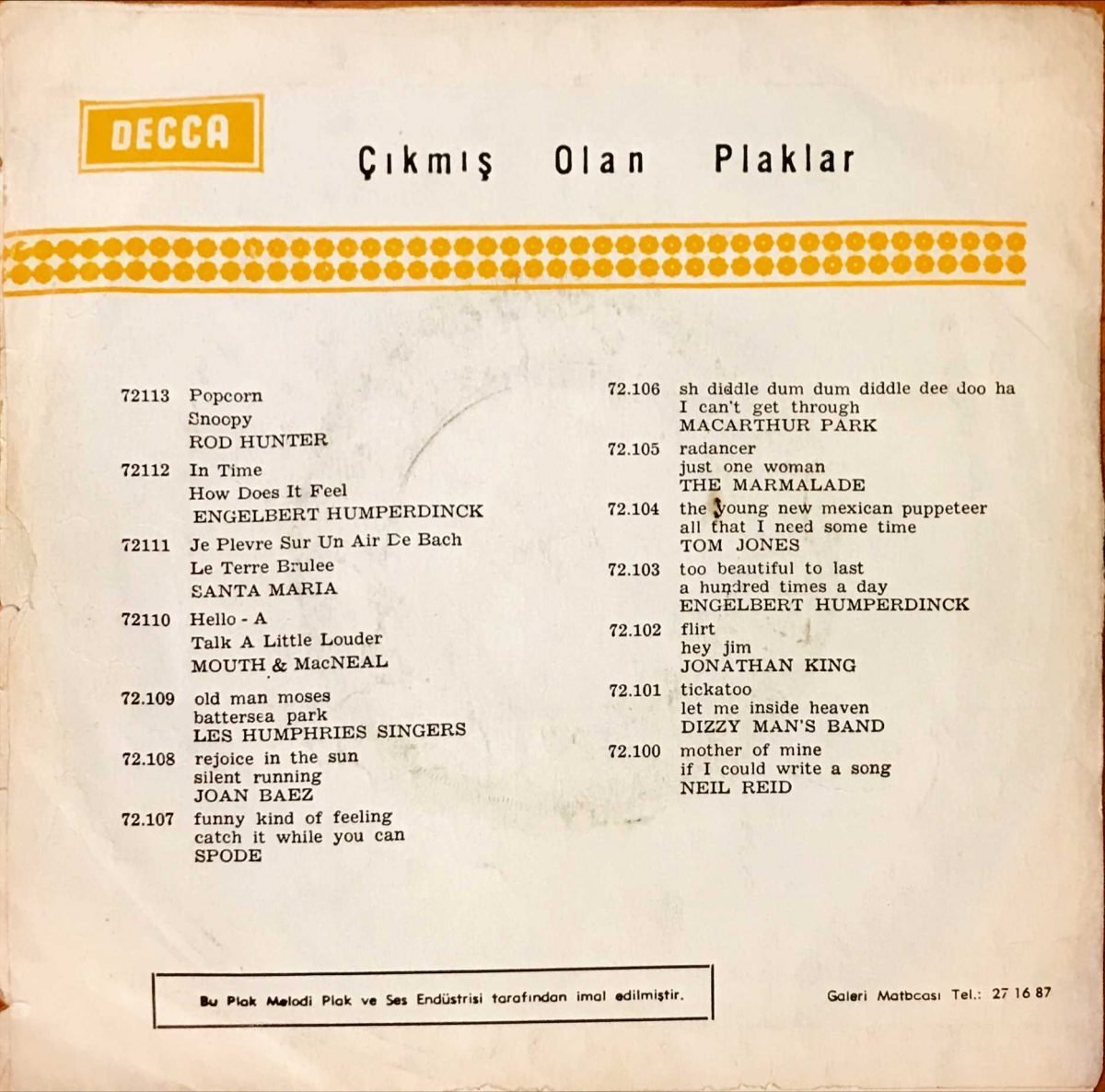Terry Dactyl And The Dinosaurs – Sea Side Shuffle / Ball And Chain 45lik Plak (Türk Baskı) - Görsel 2