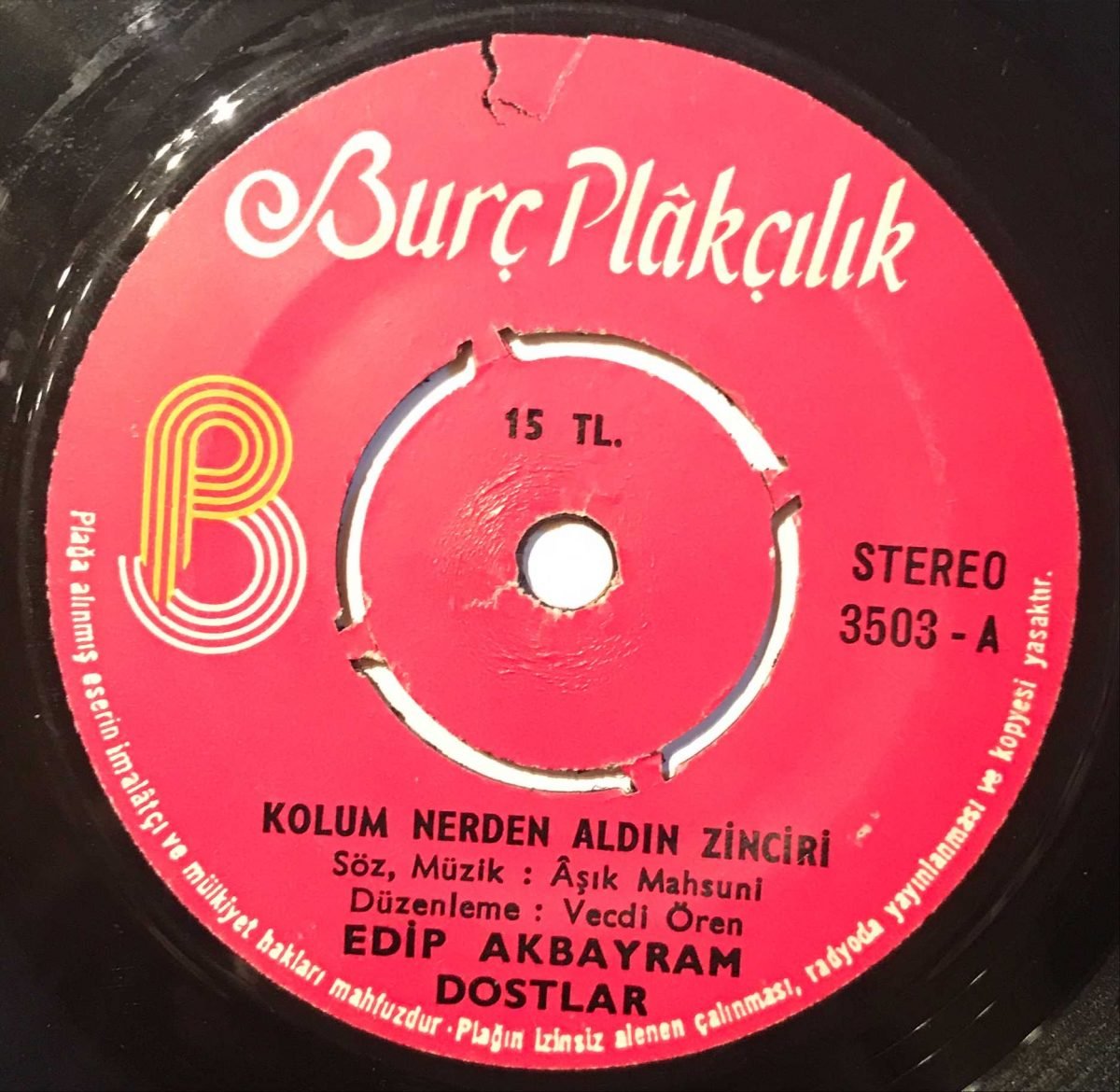 Edip Akbayram & Dostlar ‎– Kolum Nerden Aldin Zinciri / Gam Üstüne Gam Yapilir 45lik Plak - Görsel 2