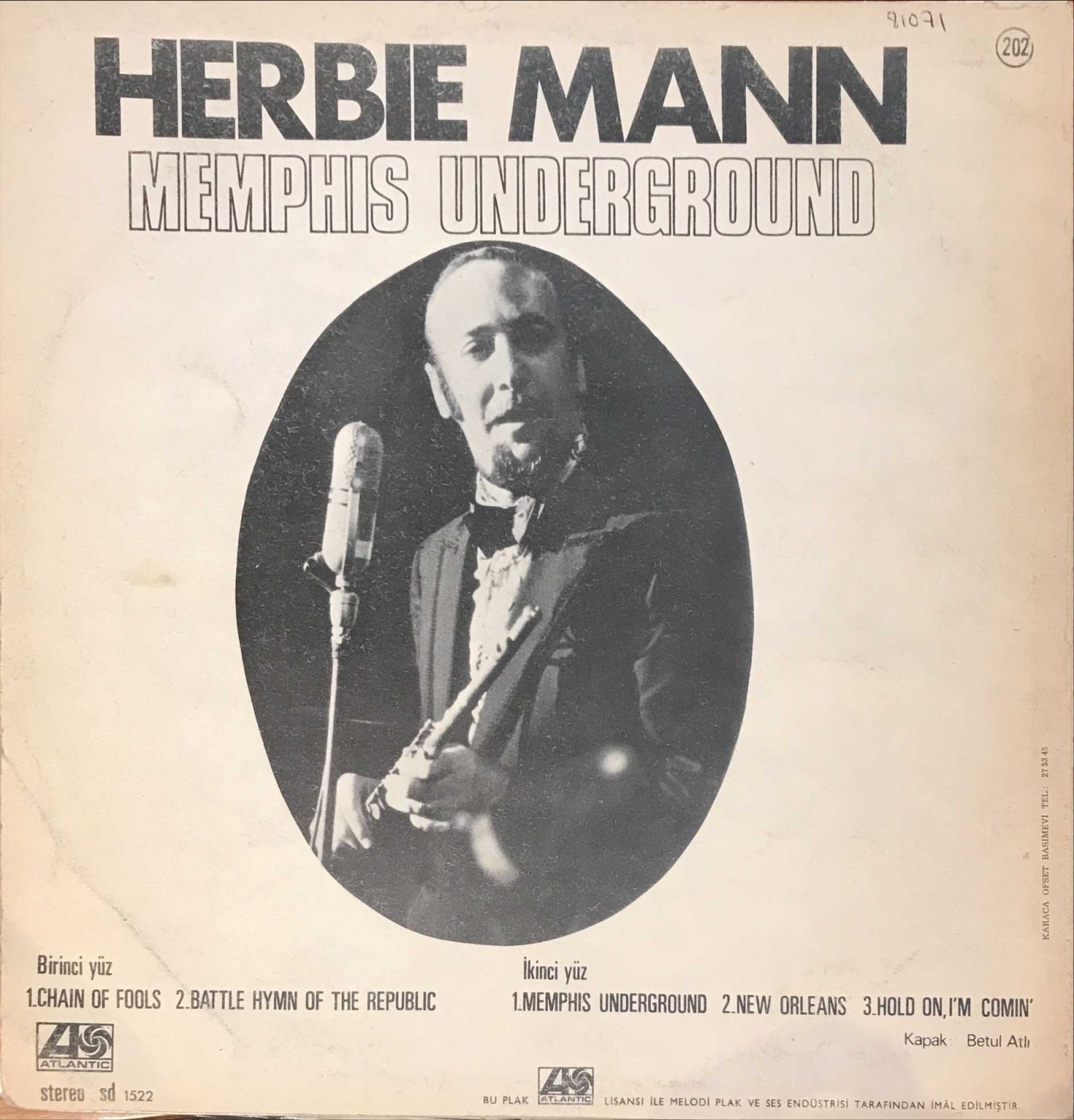 Herbie Mann Memphis Underground LP Plak (Betül Atlı Çizim Kapak