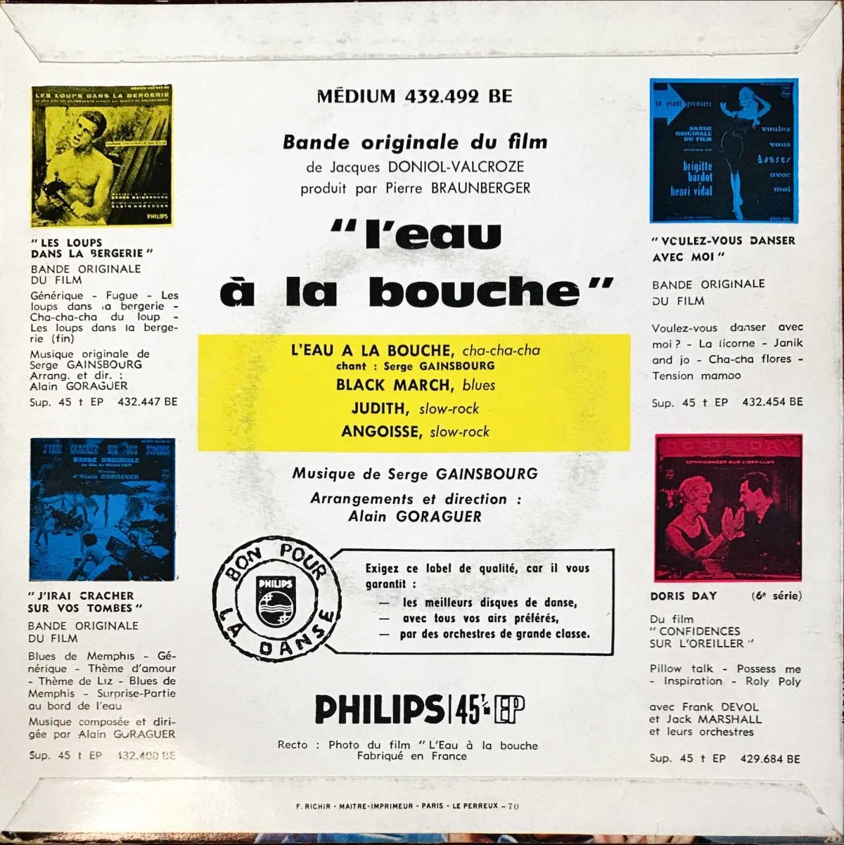 Serge Gainsbourg ‎– Bande Originale Du Film "L'eau À La Bouche" 45lik Plak EP - Görsel 3